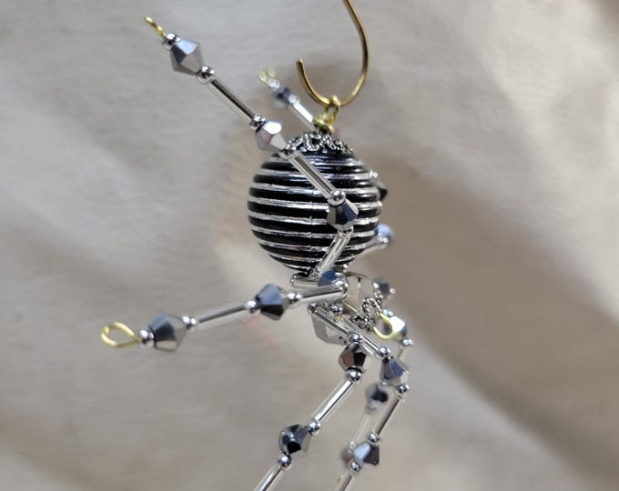 Christmas Silver and Black Beaded Crystalline Spider