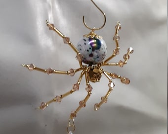 Steampunk/Christmas Beaded Ceramic Mottled Crystal Dew Drop Spider