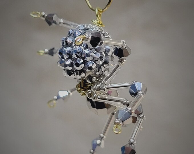 Steampunk/Christmas Silver Jeweled Beaded Spider
