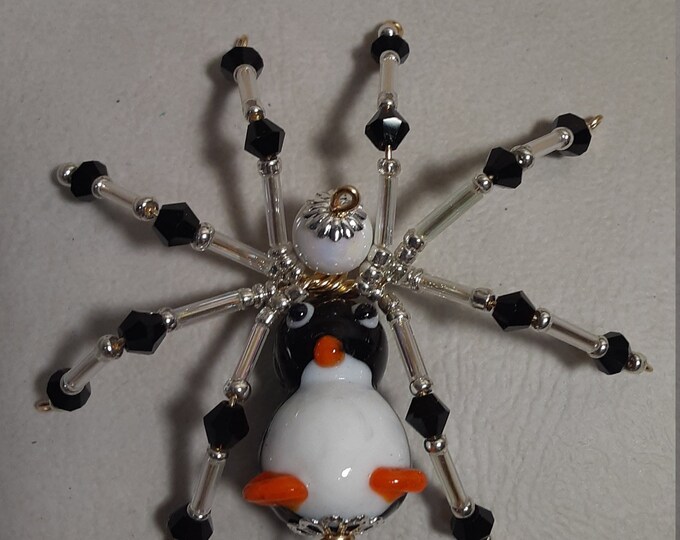 Christmas Penguin Beaded Spider