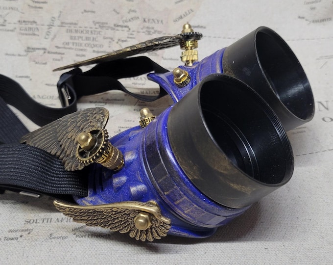 Steampunk Double Winged Blue/Gold Valkyrie Goggles