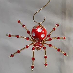 Steampunk Crystalline Beaded Red/White Dimpled Spider