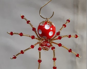 Steampunk Crystalline Beaded Red/White Dimpled Spider