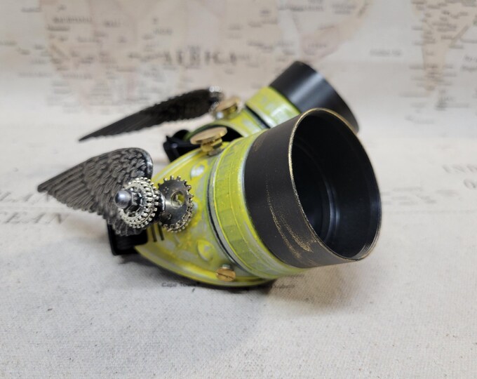 Steampunk Winged Yellow/Gold Valkyrie Goggles with Aluminum Extension Rings