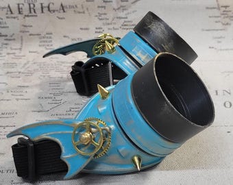 Steampunk Engineer Brass Patina Dragon Wing Goggles