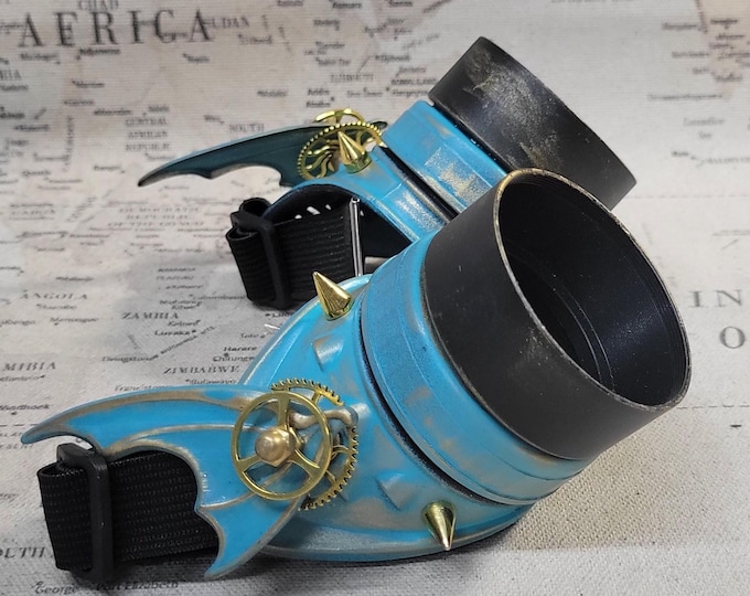 Steampunk Engineer Brass Patina Dragon Wing Goggles