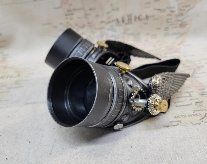 Steampunk Winged Yellow/Gold Valkyrie Goggles with Aluminum Extension Rings