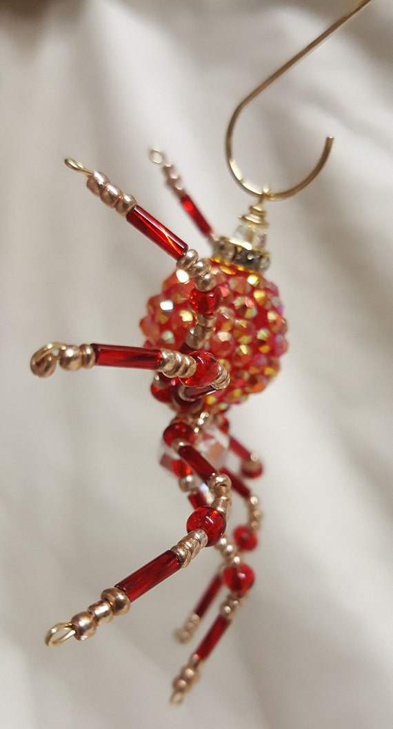 Steampunk Ceramic Beaded Red and Gold Christmas Spider 