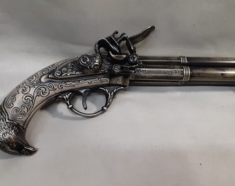 Right Handed Steampunk Style 18th Century Aged Faux Ivory (Polycarbonate) Three x Eagle's Head Non-Firing Antique Reproduction Flintlock