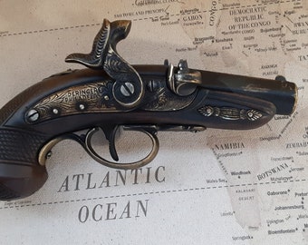 Right Handed Steampunk Style 18th Century Aged Non Firing Philadelphia Derringer Flintlock