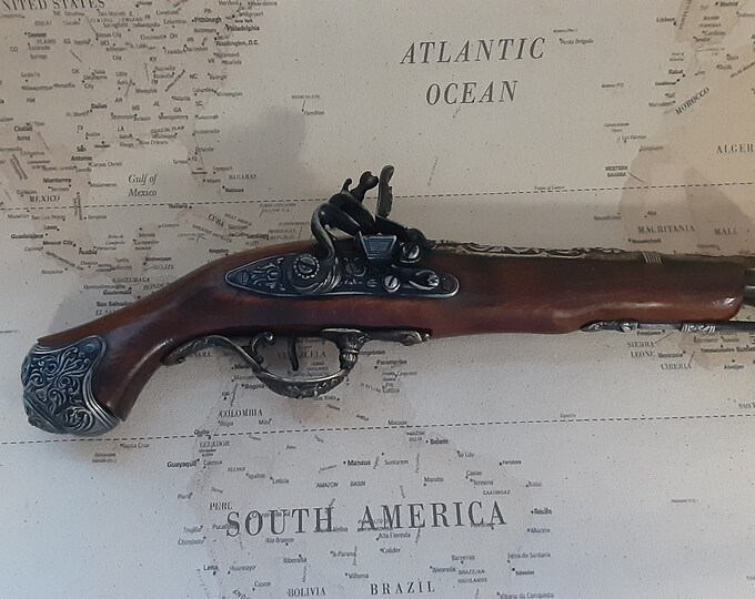 Steampunk Style Pirate's Aged Brass and Pewter Non Firing English Flintlock Blunderbuss with Optional Holster