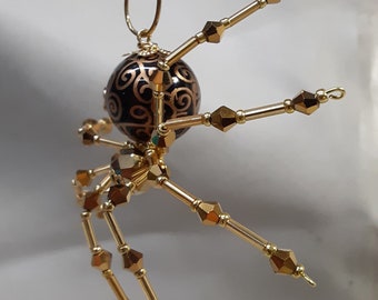 Steampunk/Christmas Brown and Gold Crystal Spider