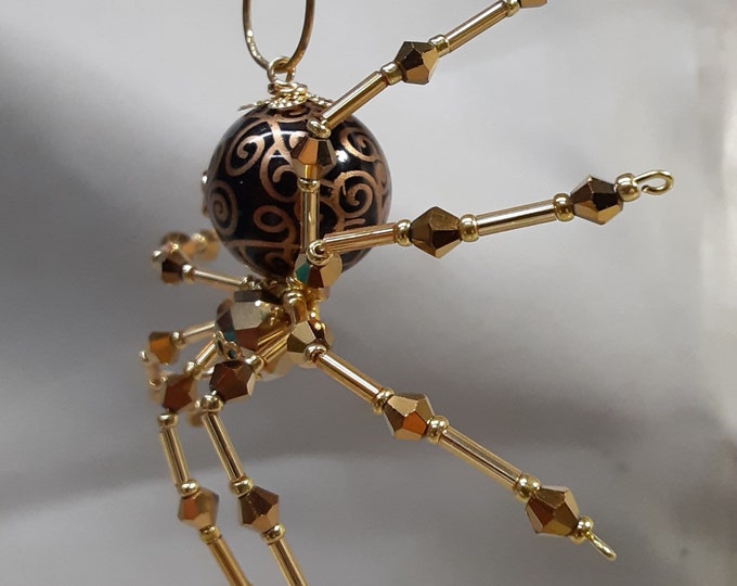 Steampunk/Christmas Brown and Gold Crystal Spider