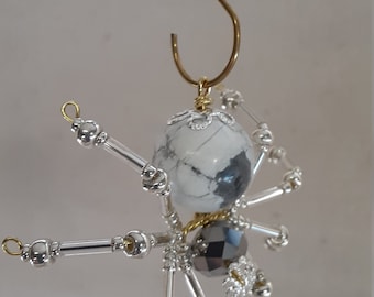 Small Steampunk/ Christmas Gray Marble Beaded Spider