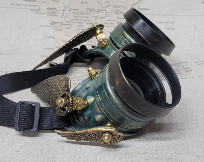 Steampunk Double Winged Green/Gold Valkyrie Goggles
