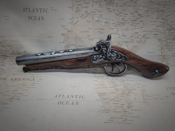 Steampunk Style 18th Century Antique Reproduction Aged Pewter Pirates Non Firing 2x Percussion Flintlock w/Optional Deluxe Leg Hoister