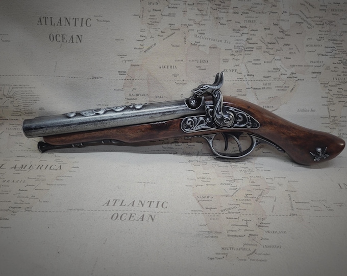 Steampunk Style 18th Century Aged Pewter Pirates Non Firing 2x Percussion Flintlock w/Optional Deluxe Leg Hoister