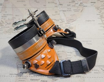 Steampunk Orange/Aged Silver Engineer Goggles with Double 7.5x Magnifying Loupes