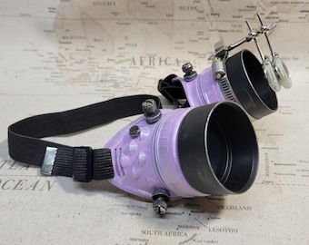Steampunk Violet/Aged Silver Engineer Goggles with Double 7.5x Magnifying Loupes