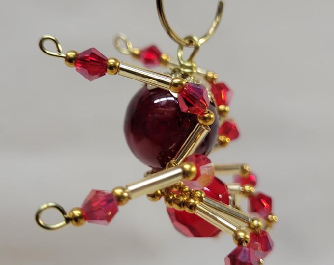 Steampunk Beaded Blood Red Spider with Crystal Legs