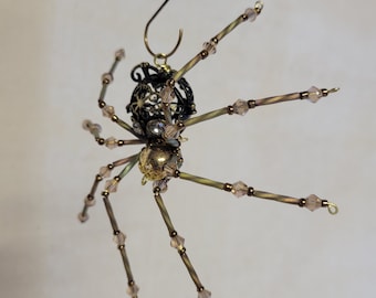 Steampunk/Christmas Decorative Bejeweled Brass Spider