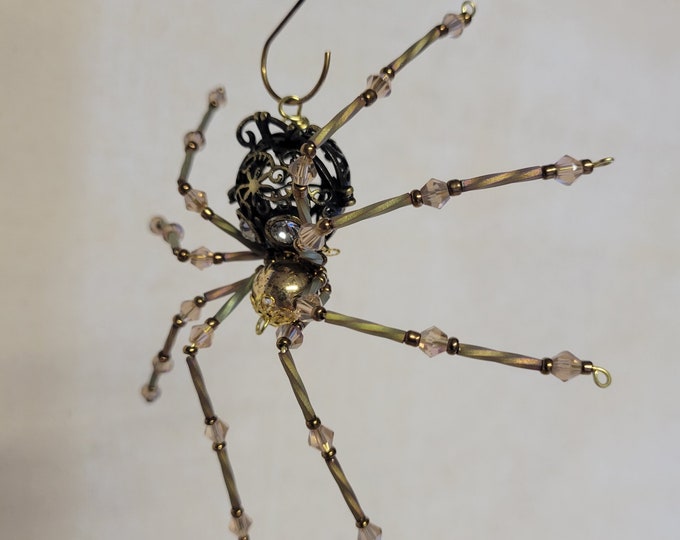 Steampunk/Christmas Decorative Bejeweled Brass Spider