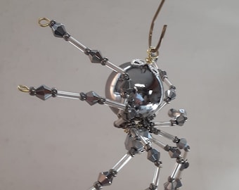 Metallic Steampunk/Christmas Beaded Pewter Spider