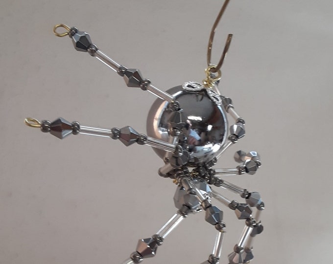 Metallic Steampunk/Christmas Beaded Pewter Spider