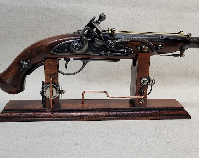 Right Handed Steampunk Style 18th Century Aged Aether Antique Reproduction Non-Firing Flintlock with Stand