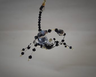 Steampunk Beaded Round Mica and Black Crystalline Scorpion