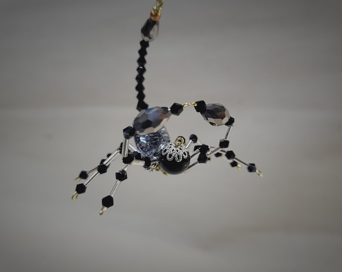 Steampunk Beaded Round Mica and Black Crystalline Scorpion