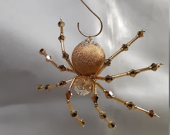 Steampunk/Christmas Beaded Glitter  Gold Christmas Spider