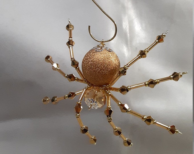 Steampunk/Christmas Beaded Glitter  Gold Christmas Spider