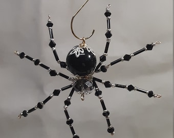 Steampunk Beaded Large Crystalline Black Spider