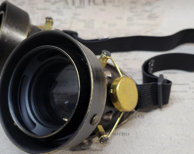 Steampunk Elven Style Brown/Gold Double Hood Engineer Goggles