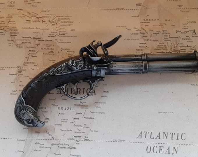 Right Handed Steampunk Style 18th Century Aged Three x Eagle's Head Non-Firing Flintlock