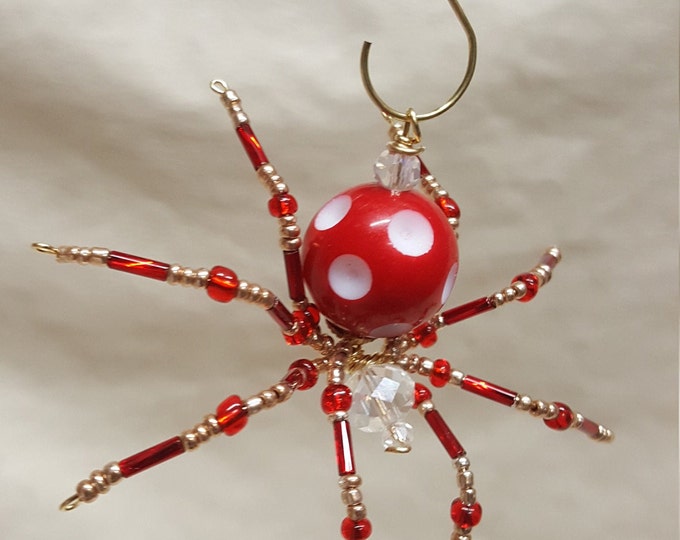 Steampunk Beaded Red/White Dimpled Spider
