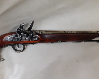 Right Handed Steampunk Style 18th Century Aged German Antique Reproduction "Sea Dawg" Non Firing Flintlock