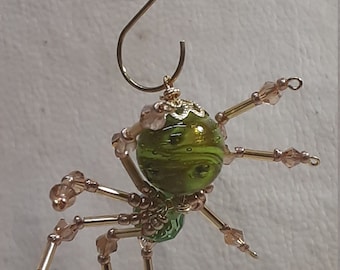 Steampunk Swirled Green Spider with Crystal Legs