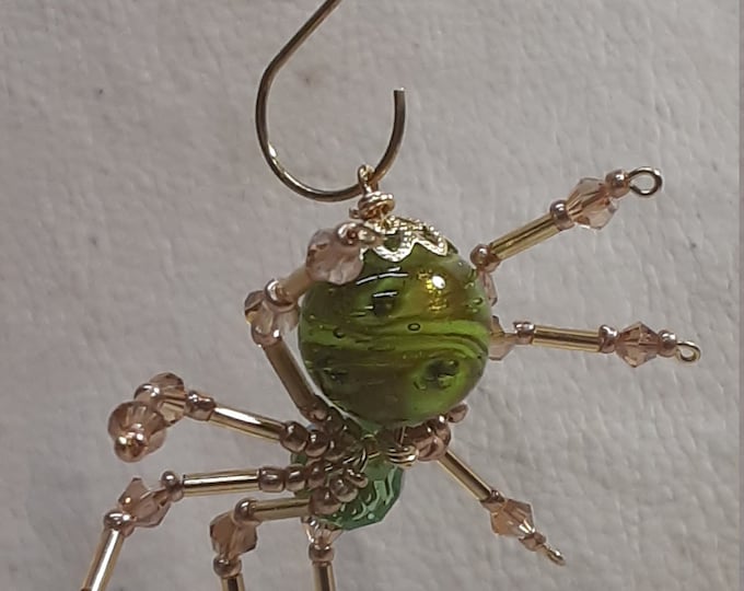 Steampunk Swirled Green Spider with Crystal Legs