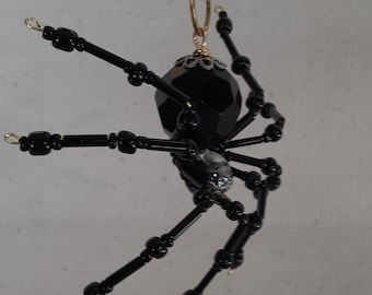 Steampunk Beaded Faceted Black Spider
