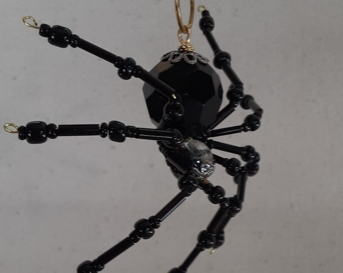 Steampunk Beaded Faceted Black Spider