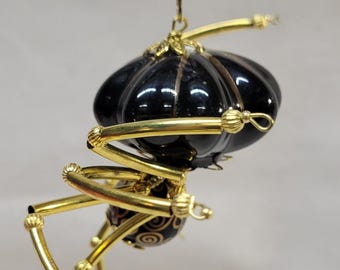 Extra Large Steampunk Black and Gold Ceramic Drawer Pull Spider