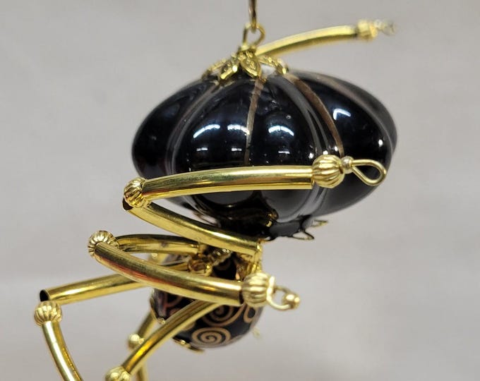 Extra Large Steampunk Black and Gold Ceramic Drawer Pull Spider