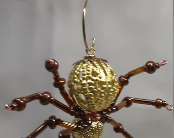 Small Golden Steampunk Metal Beaded Spider