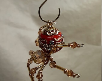 Steampunk Ceramic Beaded Red and Gold Christmas Spider