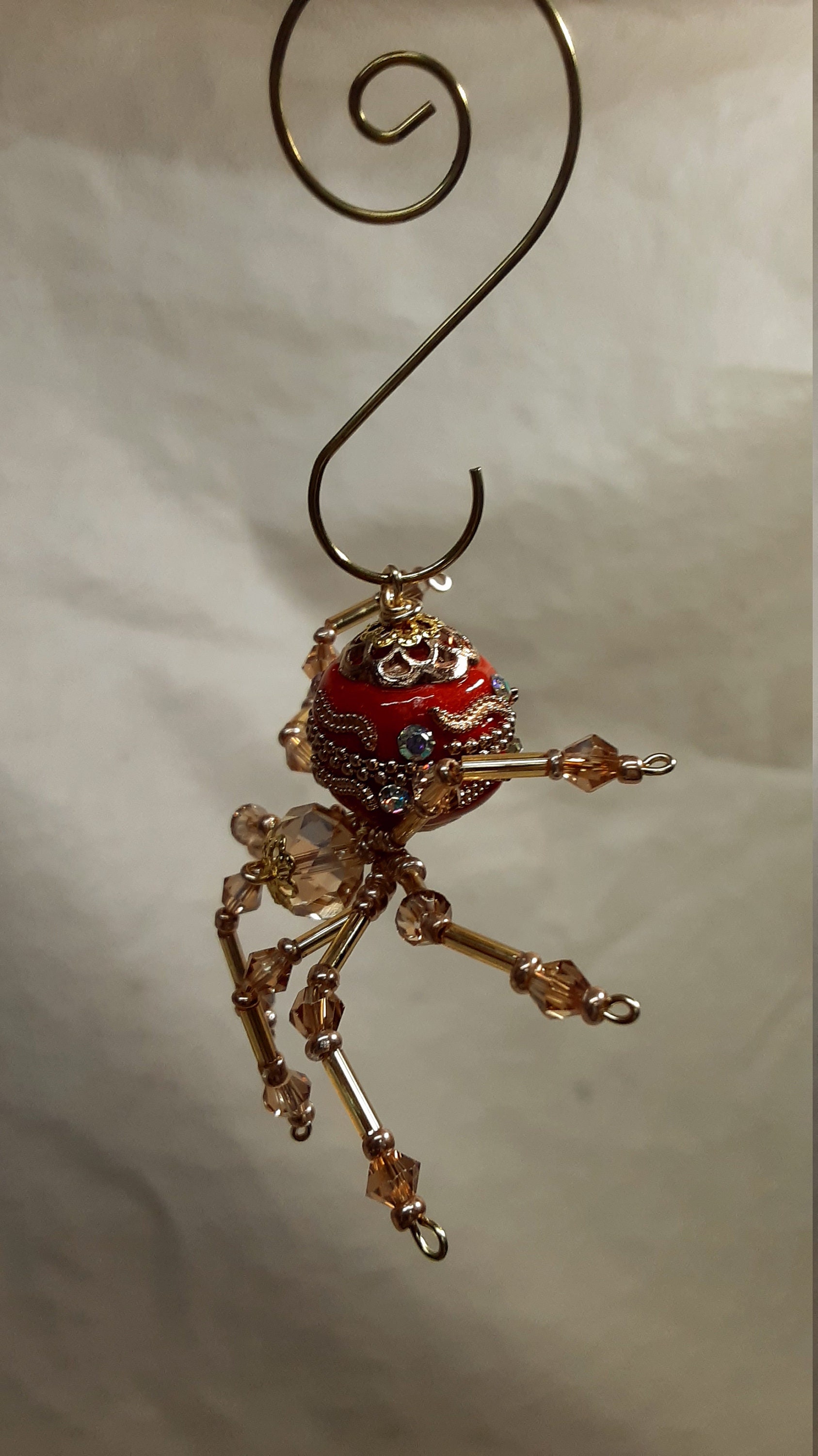 Steampunk Ceramic Beaded Red and Gold Christmas Spider 