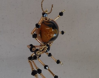 Steampunk/Christmas Swirled Amber Spider with Crystal Legs