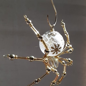 Gold Themed Christmas Frosted Crystalline Snowflake Spider