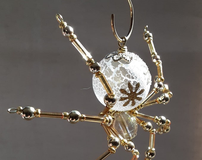Gold Themed Christmas Frosted Crystalline Snowflake Spider